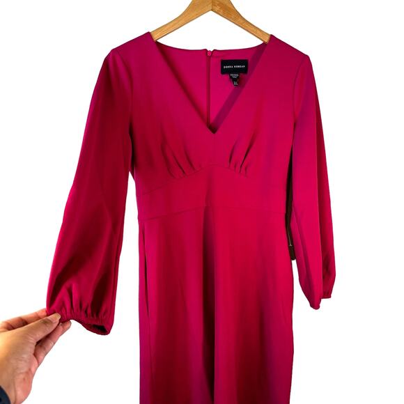 Donna Morgan New Womens Long Sleeve V Neck Fit and Flare Dress Hot Pink 4 Preppy - Picture 5 of 14